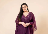 Mehfil Wine Embroidered Kaftan Set: A Perfect Blend for Plus-Size Women!