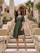 Olive Sweetheart-Neck Dress