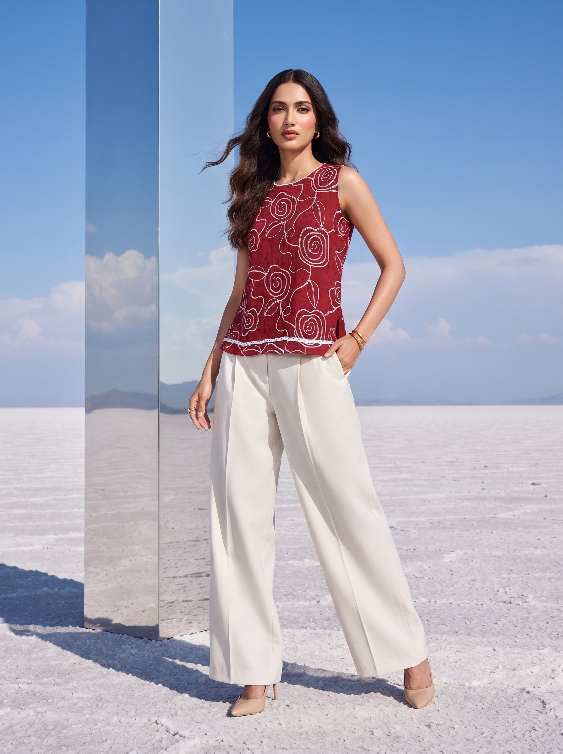 Crimson Rose Embroidered Top