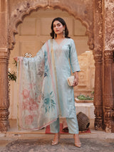 Powder Blue Bloom  Festive Kurta Set