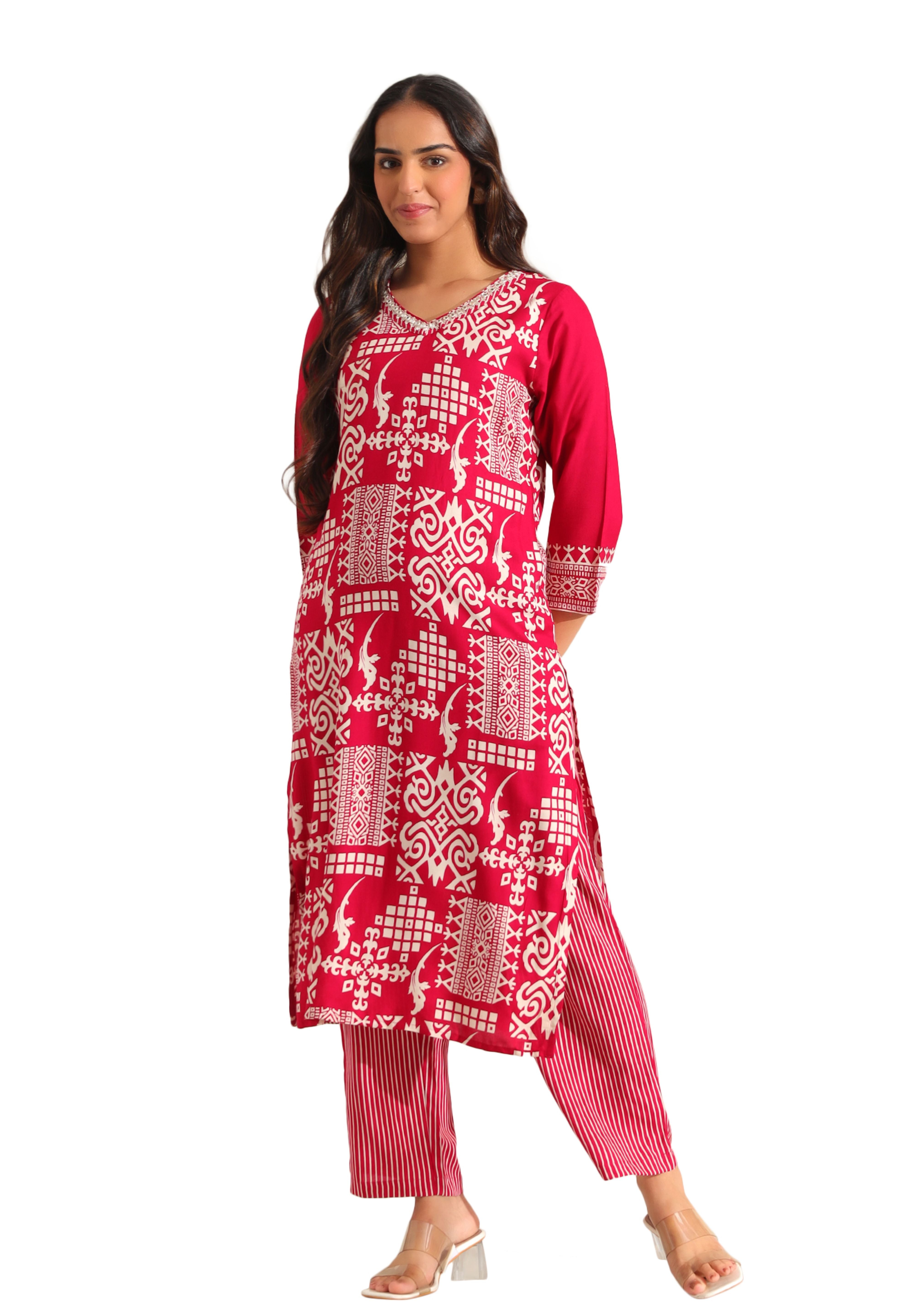 Avni Magenta Mosaic Ikat Kurta Set