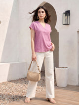 Blush Button-Placket Top