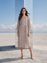Mosaic Muse Off-White Midi Dress