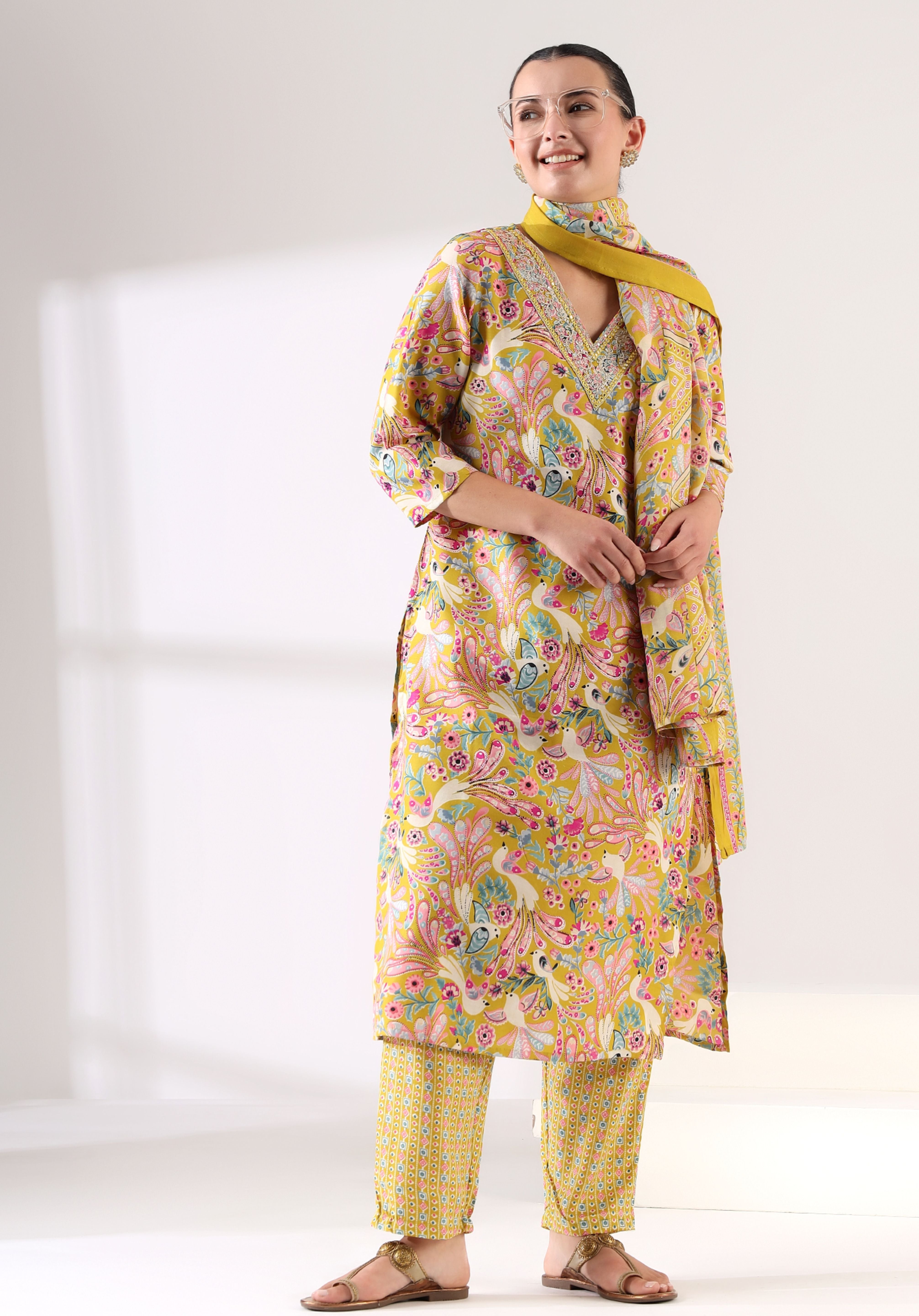 Basanti Peacock Suit Set