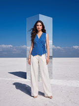 Cobalt Stripe Wrap Top