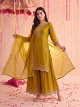 Lime Green Embroidered Sharara Set