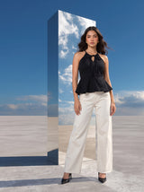 Noir Tie-Neck Peplum Halter Top