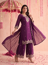 Royal Purple Embroidered Sharara Set