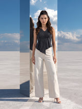 Charcoal Draped Pinstripe Top