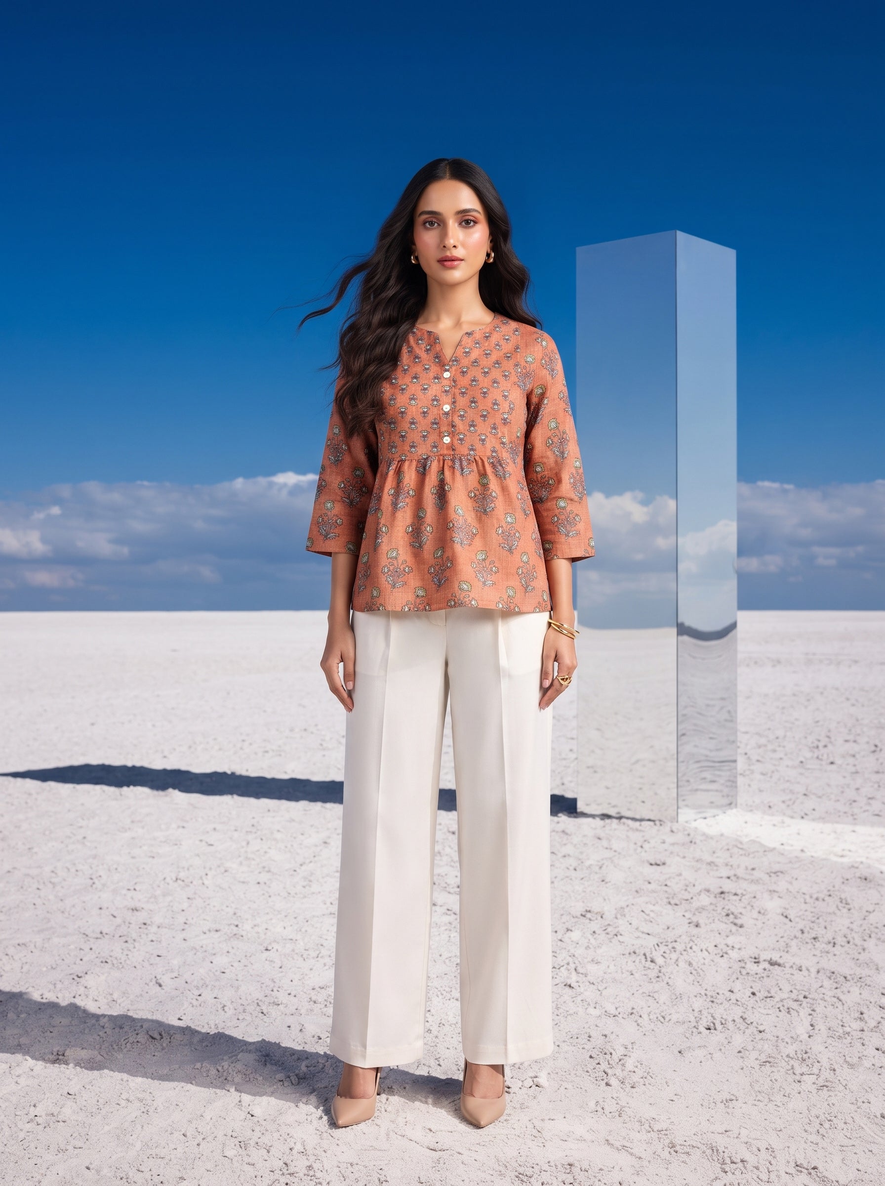 Tangerine Bloom Peplum Top