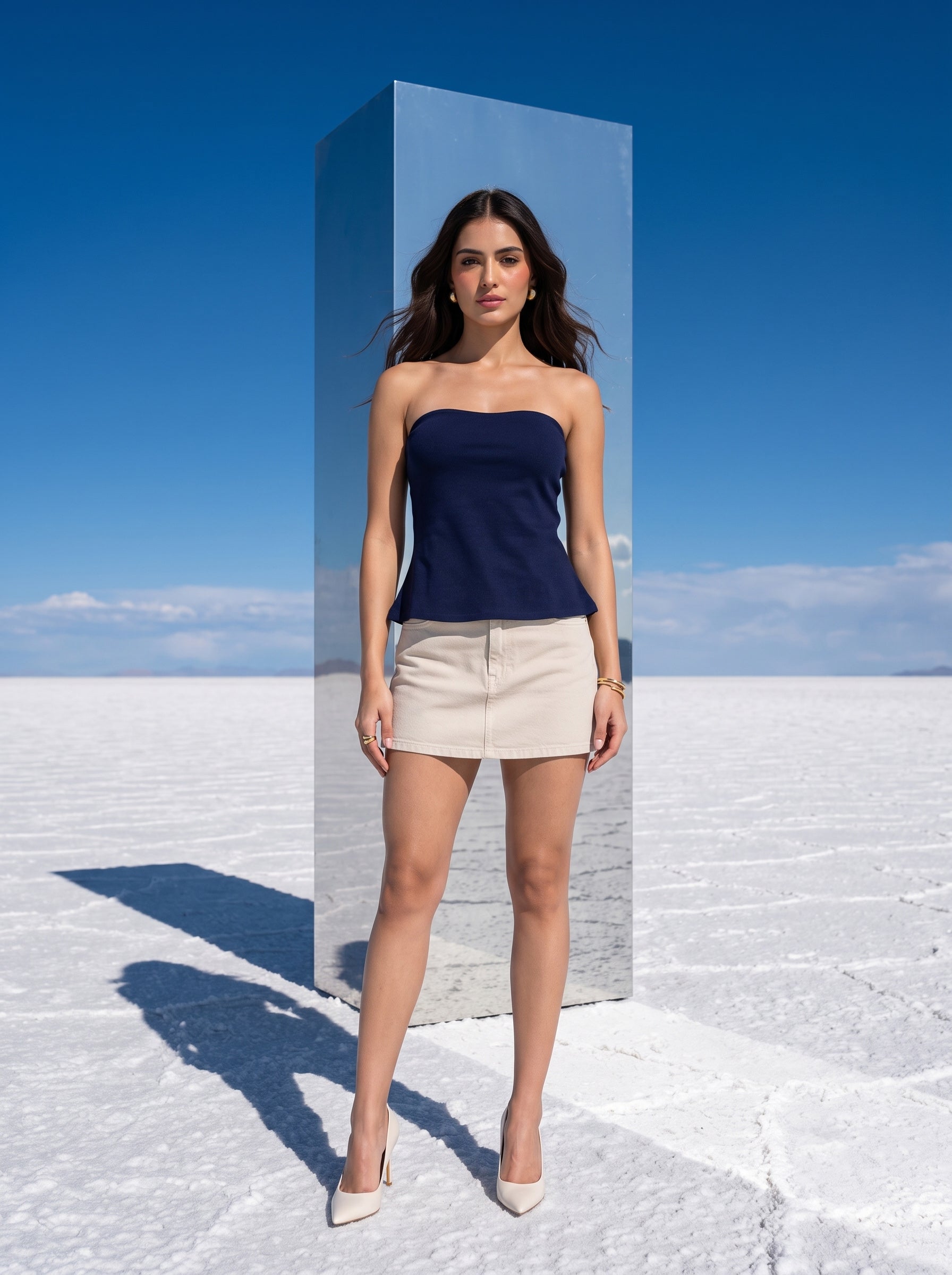 Navy Strapless Peplum Tube Top