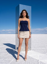 Navy Strapless Peplum Tube Top