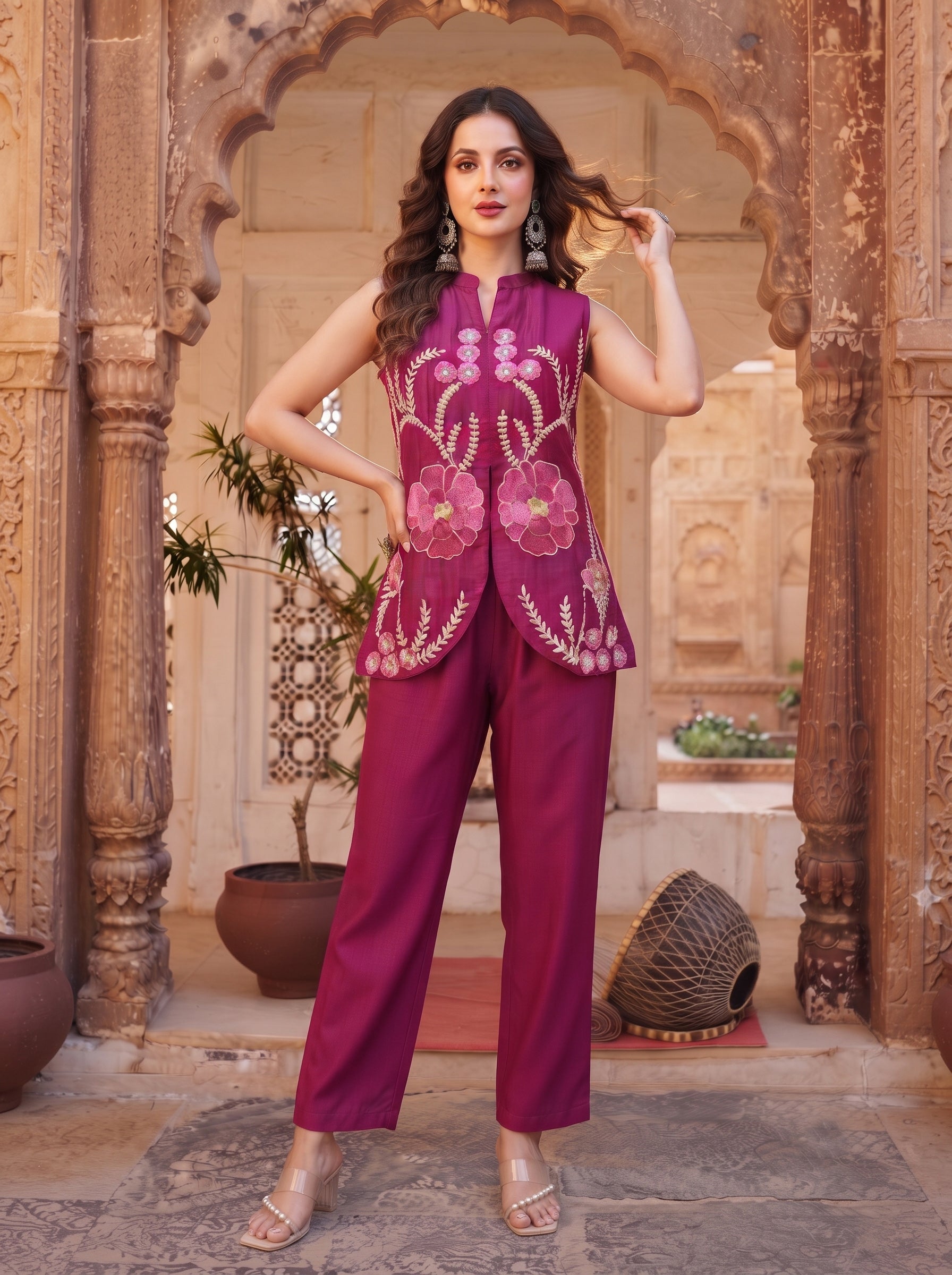 Magenta Embroidered Co-ord Set