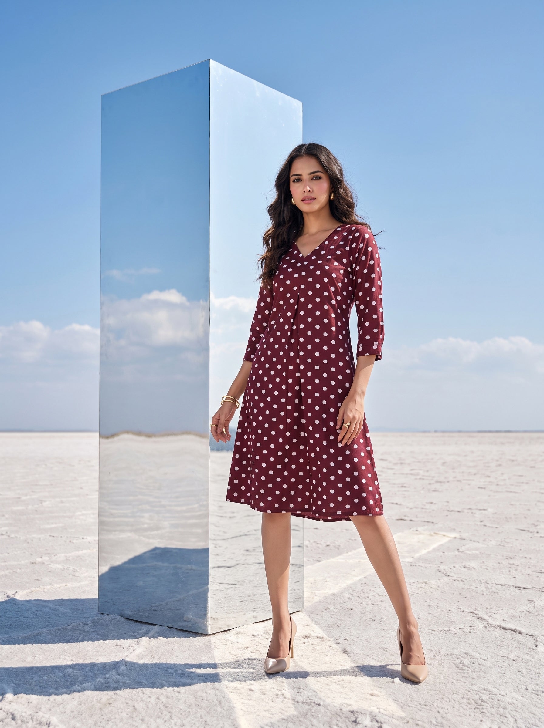 Polka Dot Diva Berry Chic Maroon Dress