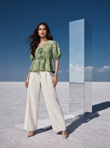 Sage Embroidered Tie-Neck Top