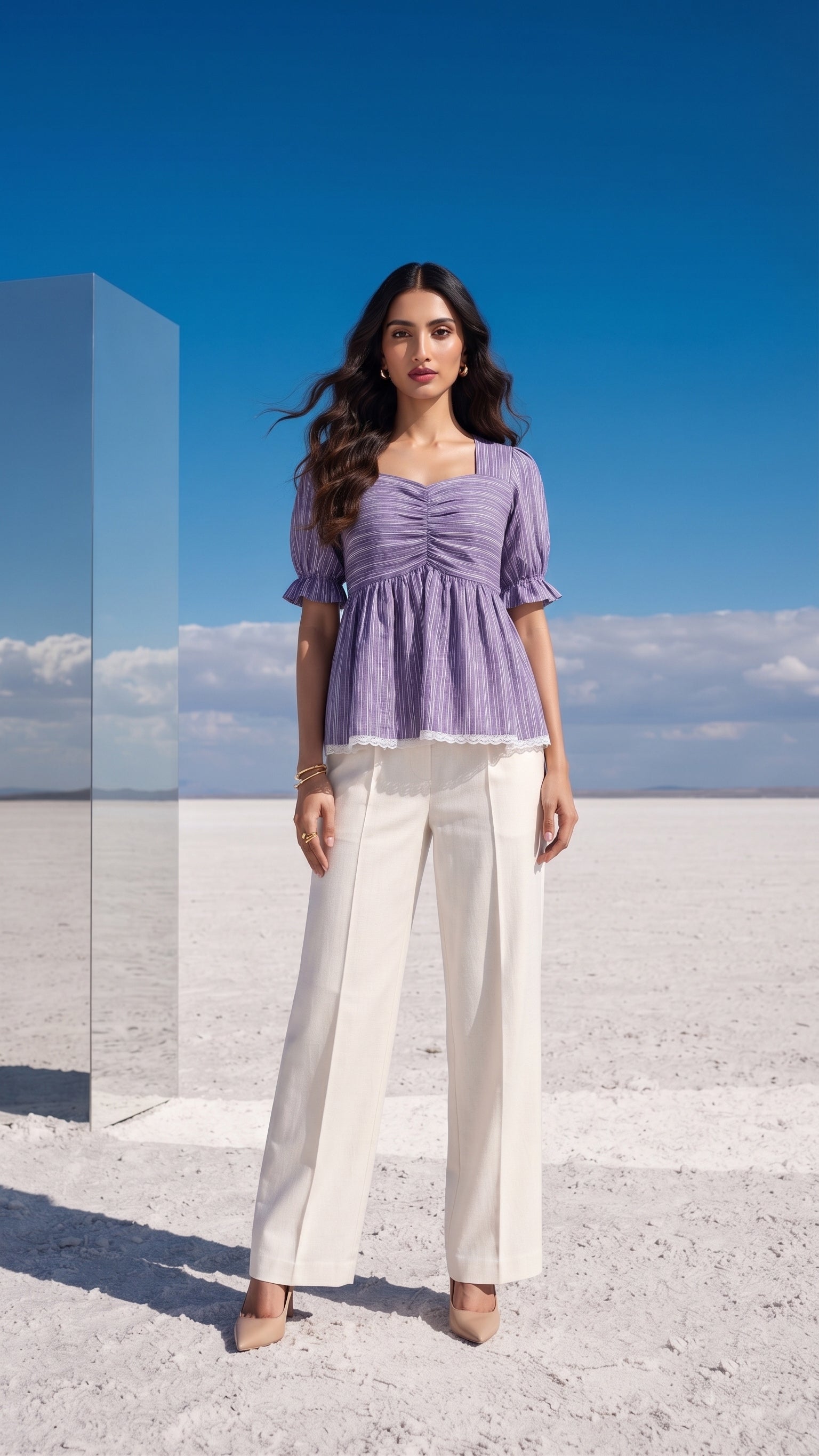 Amethyst Stripe Ruffle Top