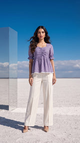 Amethyst Stripe Ruffle Top