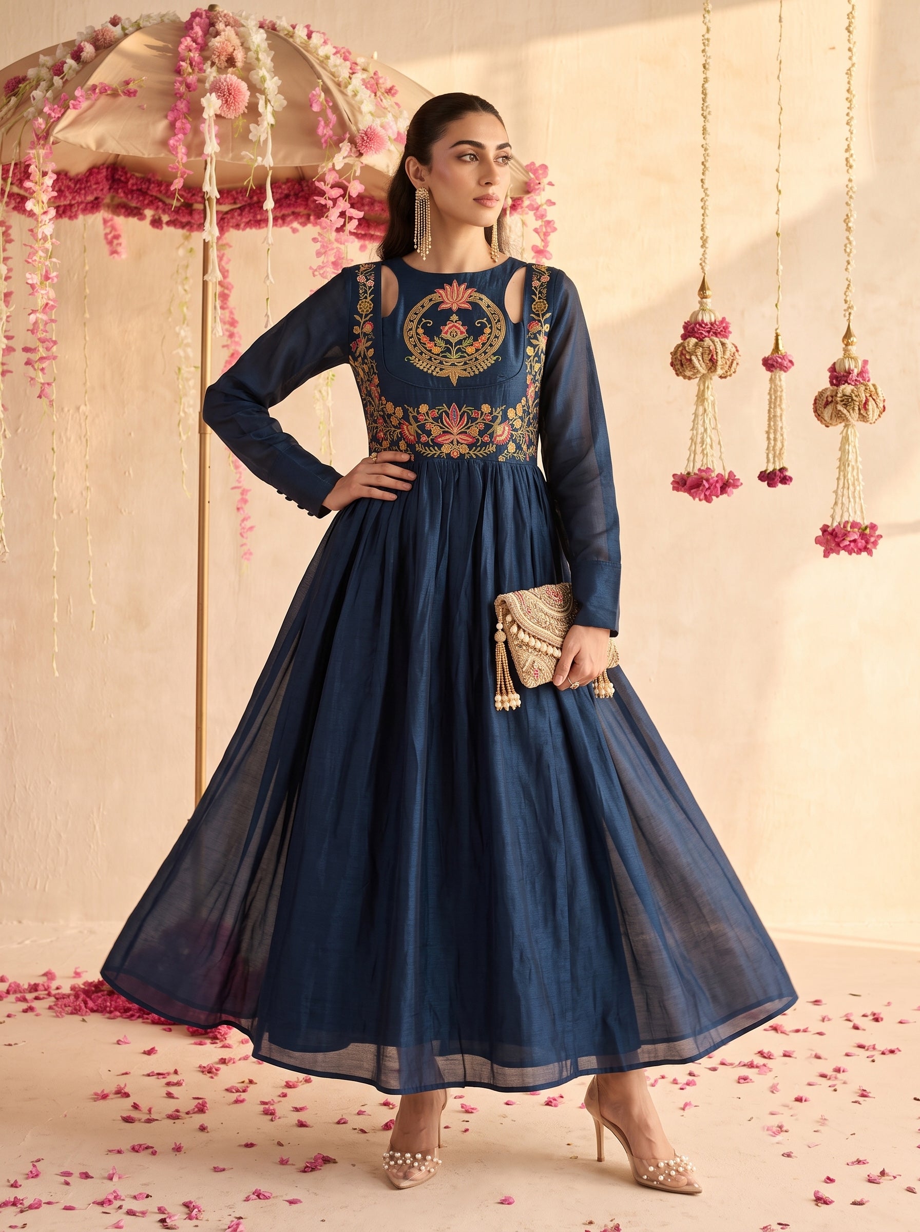 Navy Soraya Embroidered Dress