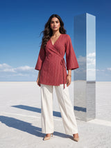 Crimson Stripe Wrap Top