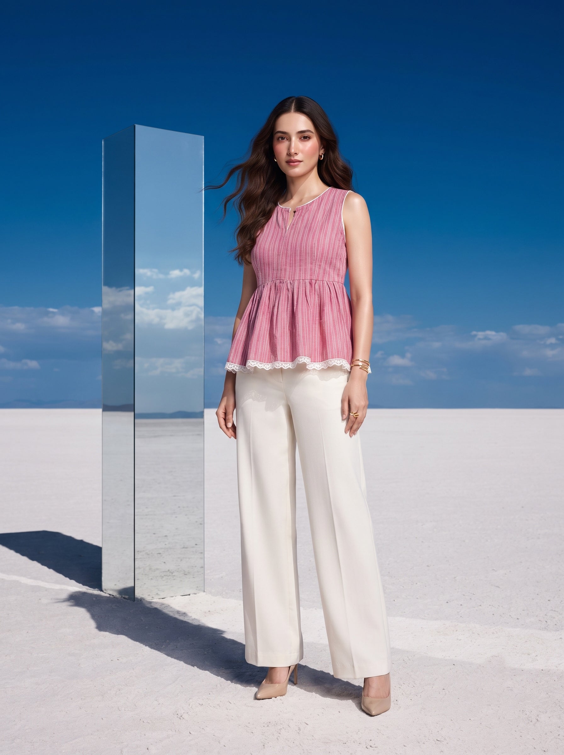 Pink Stripe Lace-Trim Top