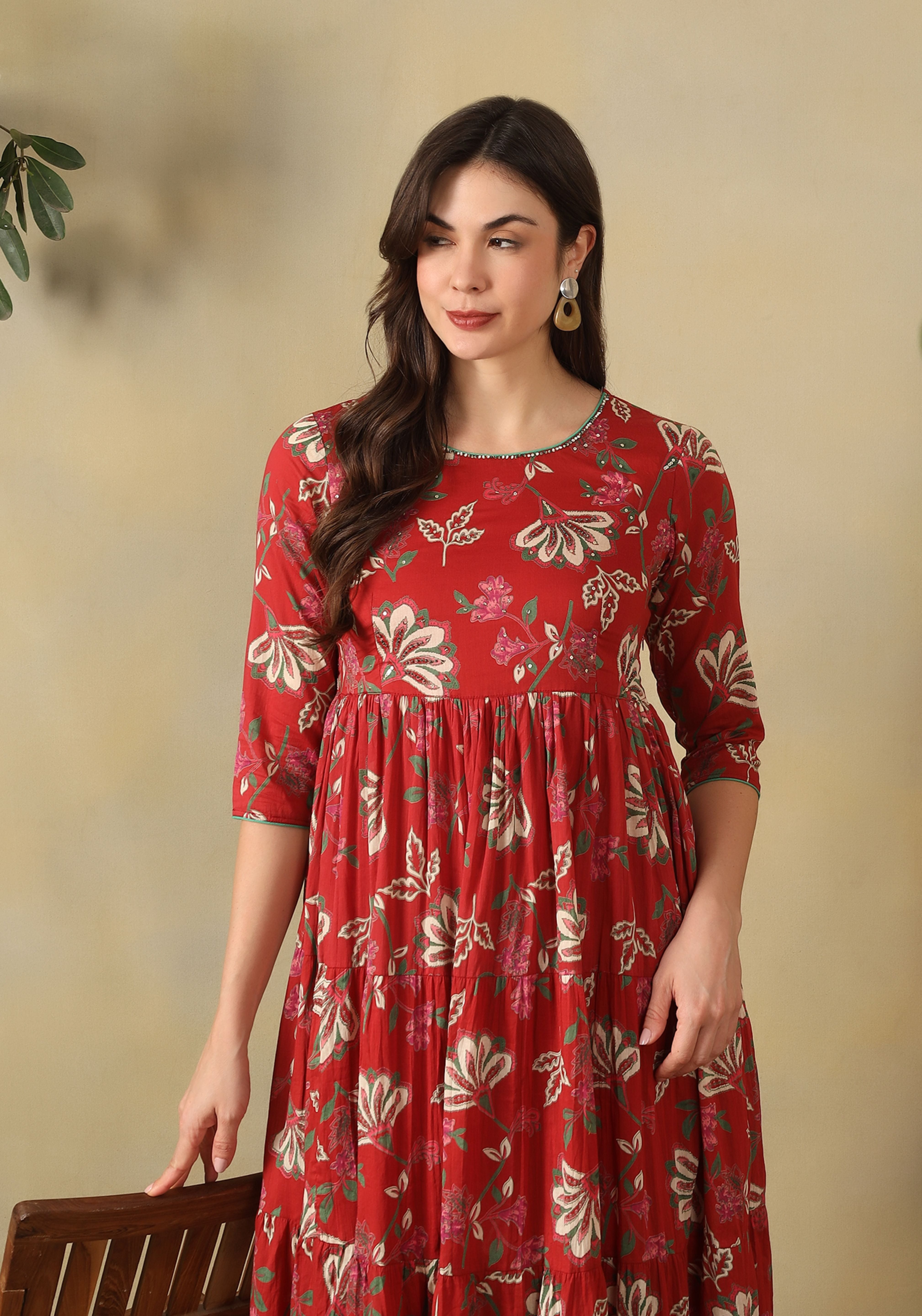 Crimson Meera Tiered Anarkali Dress