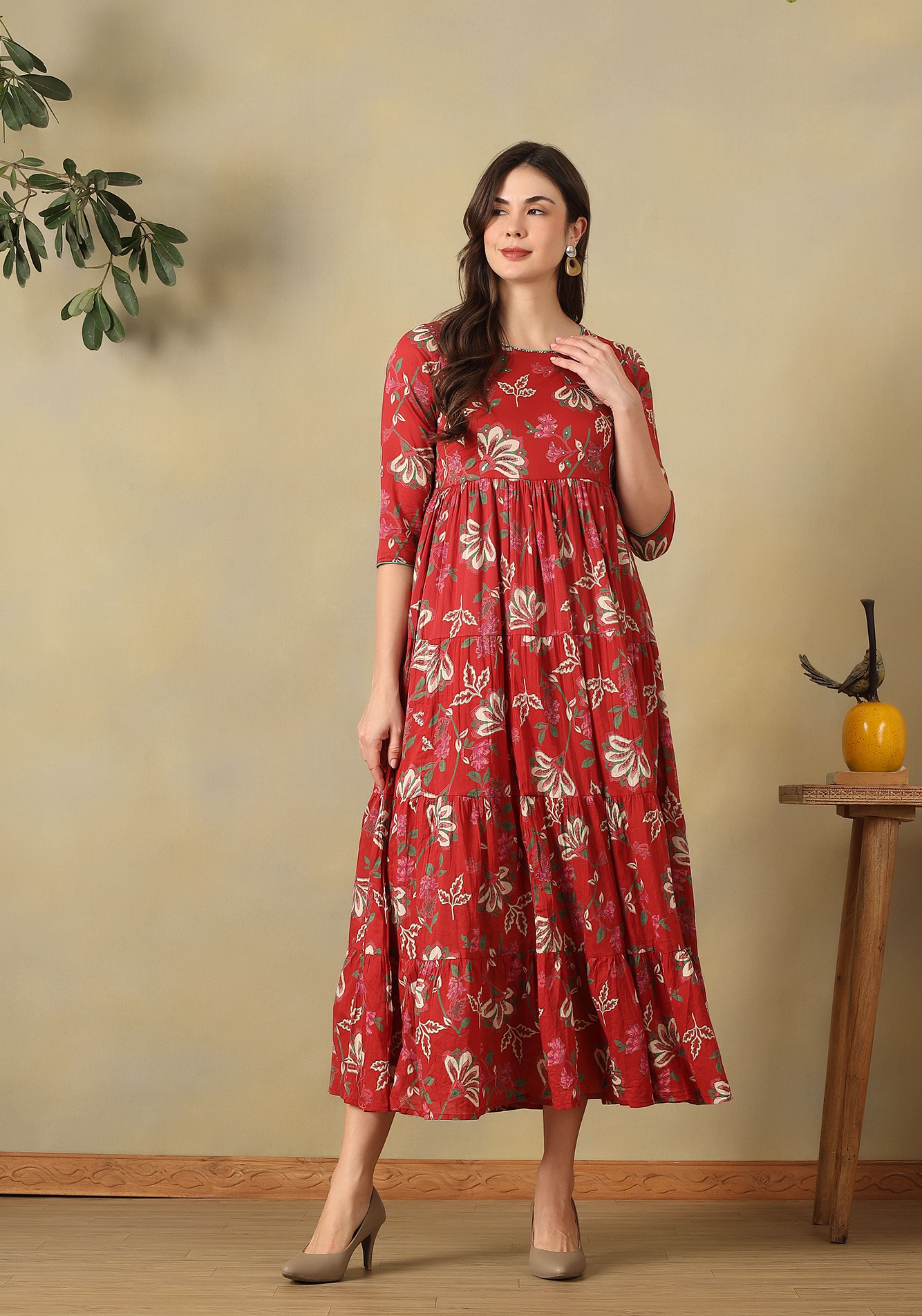 Crimson Meera Tiered Anarkali Dress