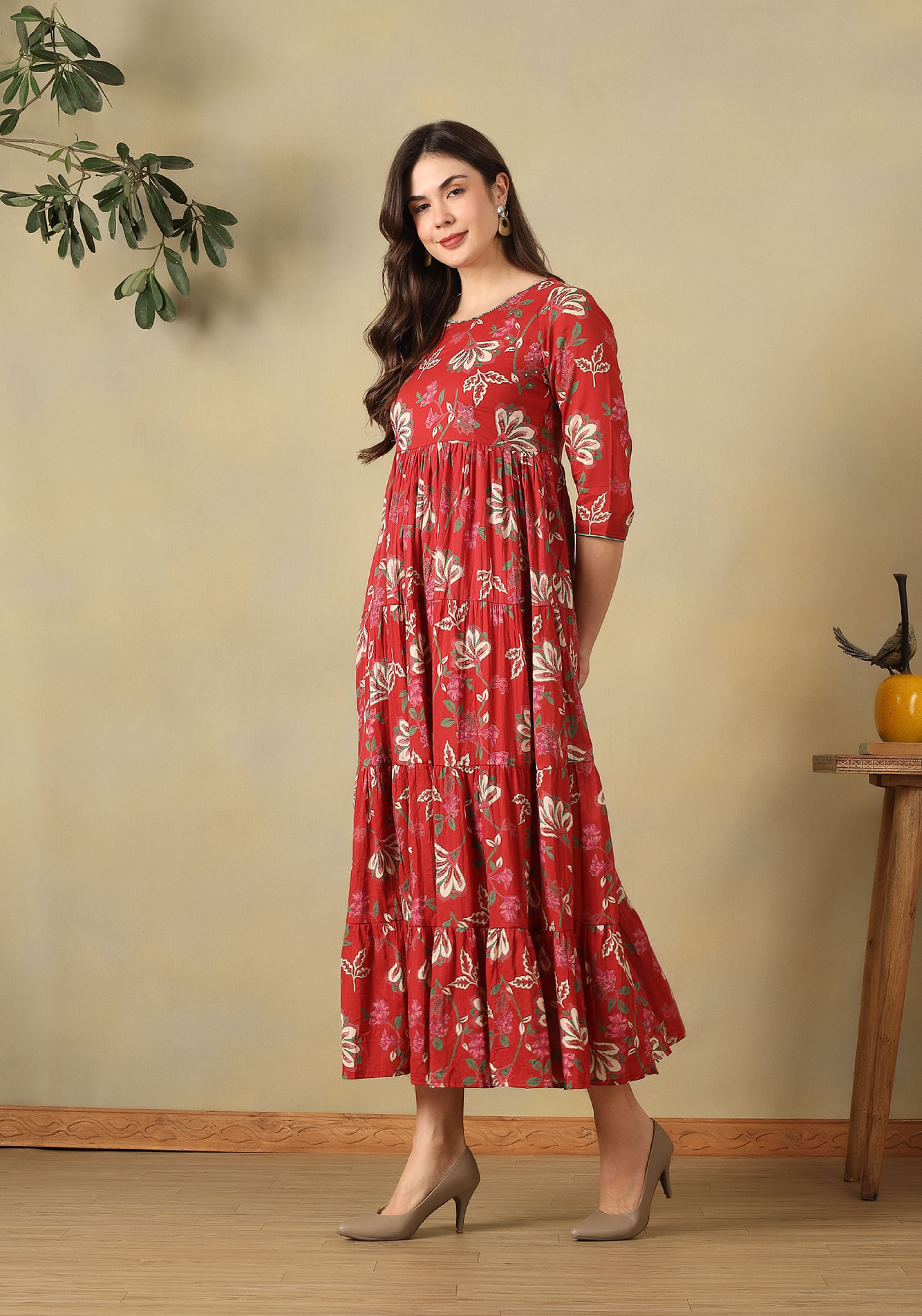 Crimson Meera Tiered Anarkali Dress