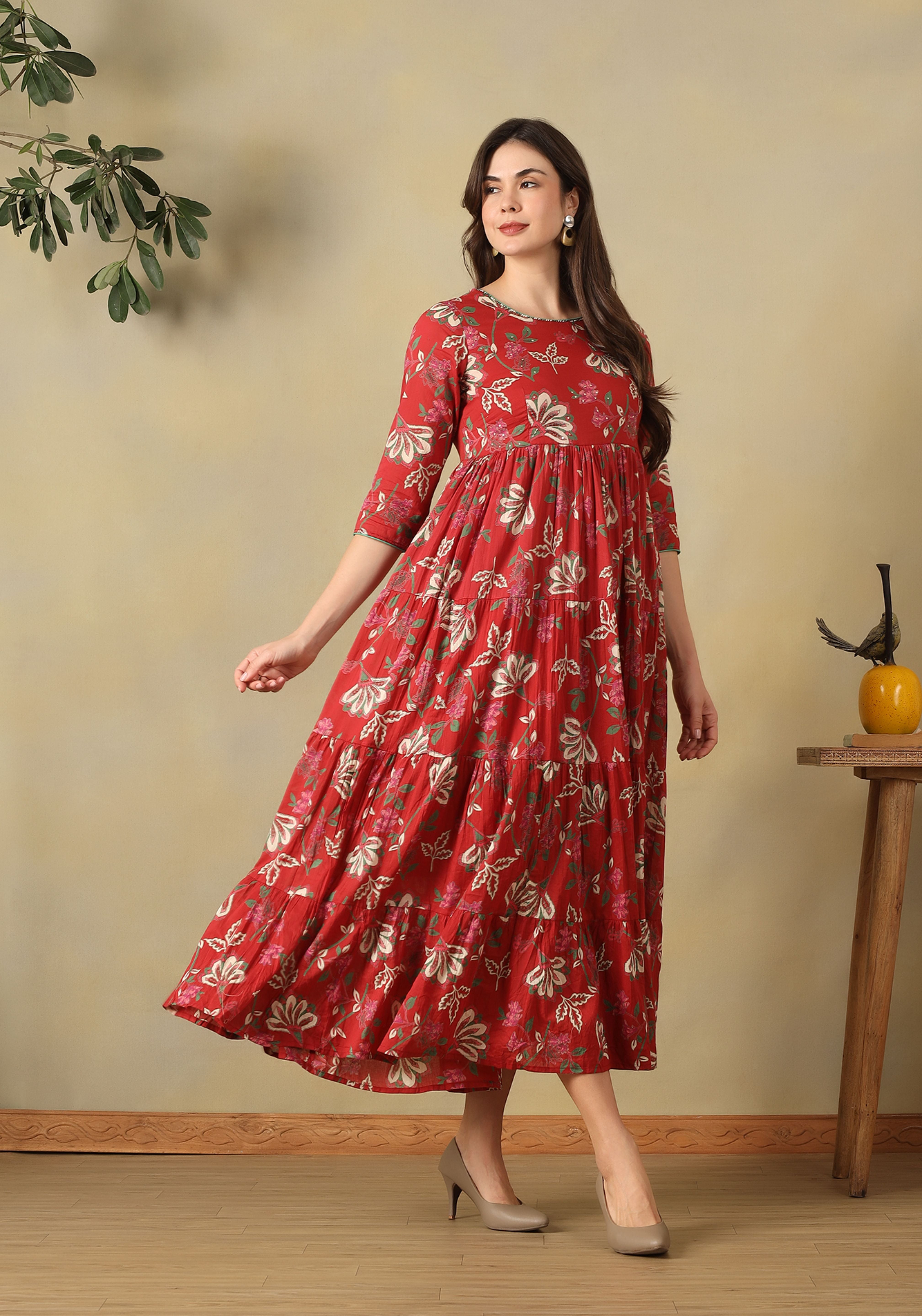 Crimson Meera Tiered Anarkali Dress