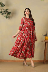 Crimson Meera Tiered Anarkali Dress