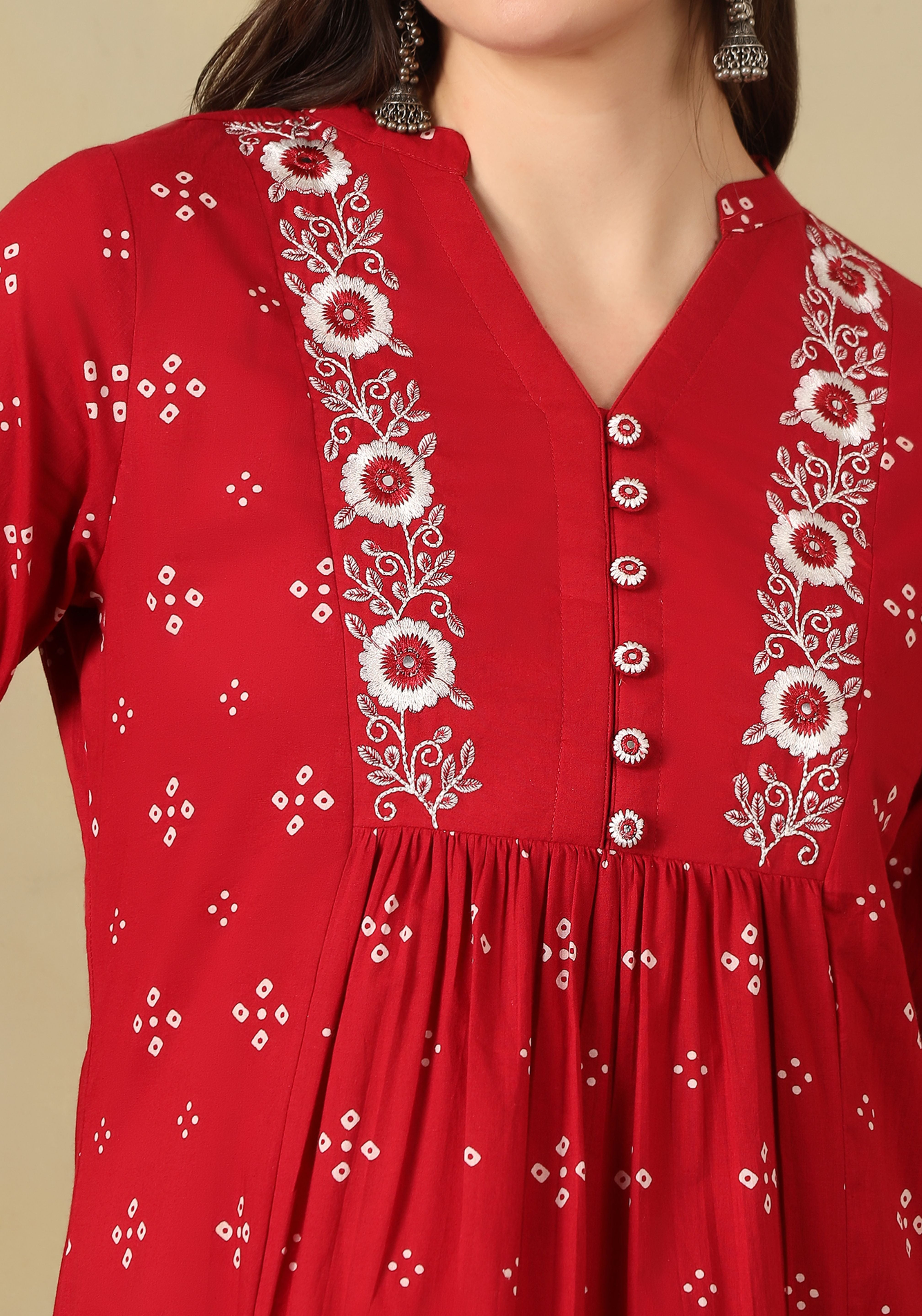 Red Inara Straight Suit Set
