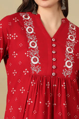 Red Inara Straight Suit Set