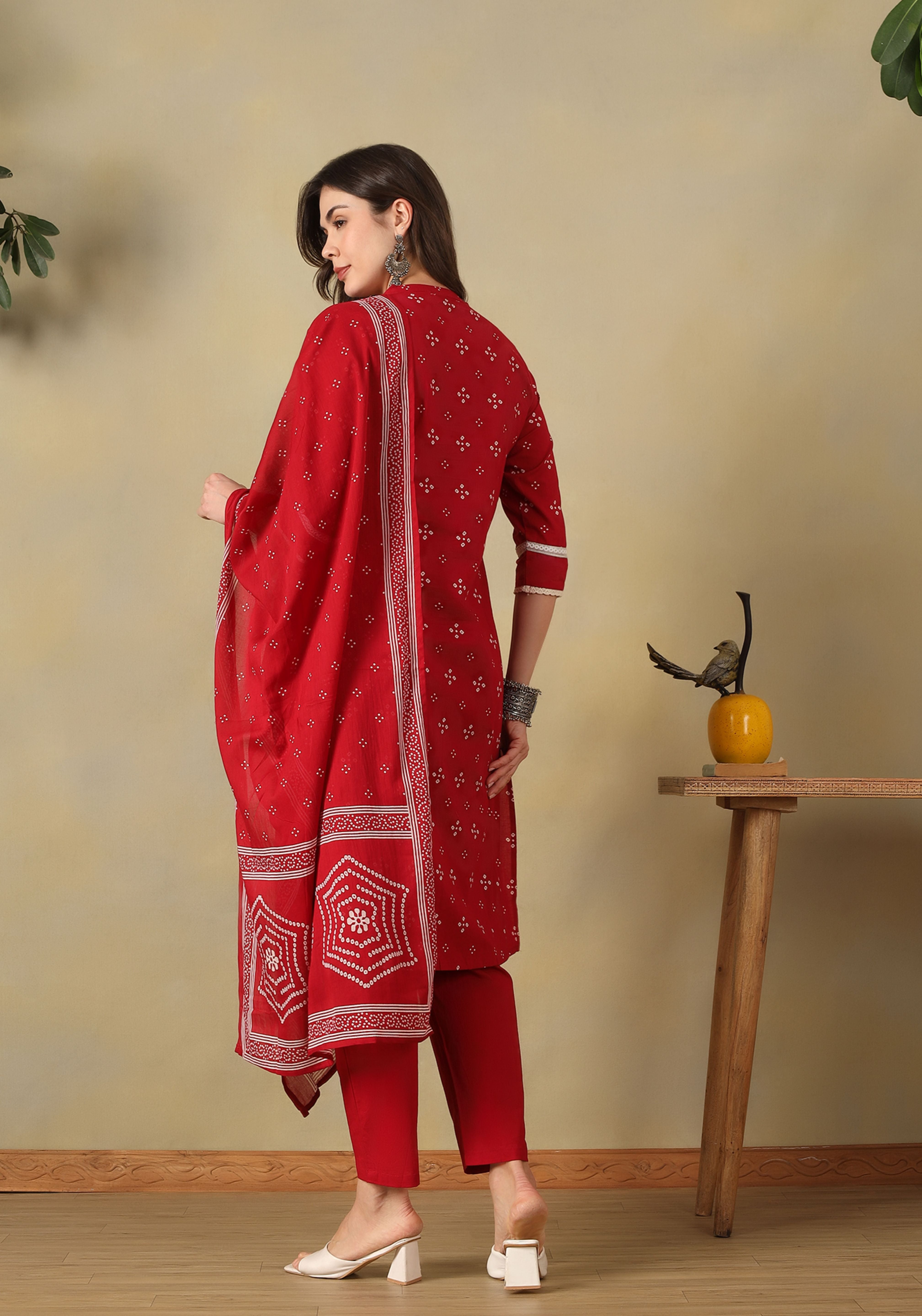 Red Inara Straight Suit Set