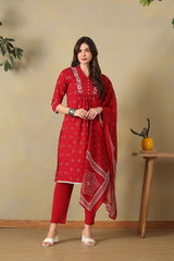 Red Inara Straight Suit Set