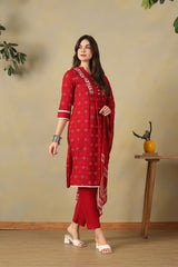 Red Inara Straight Suit Set