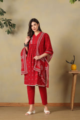 Red Inara Straight Suit Set