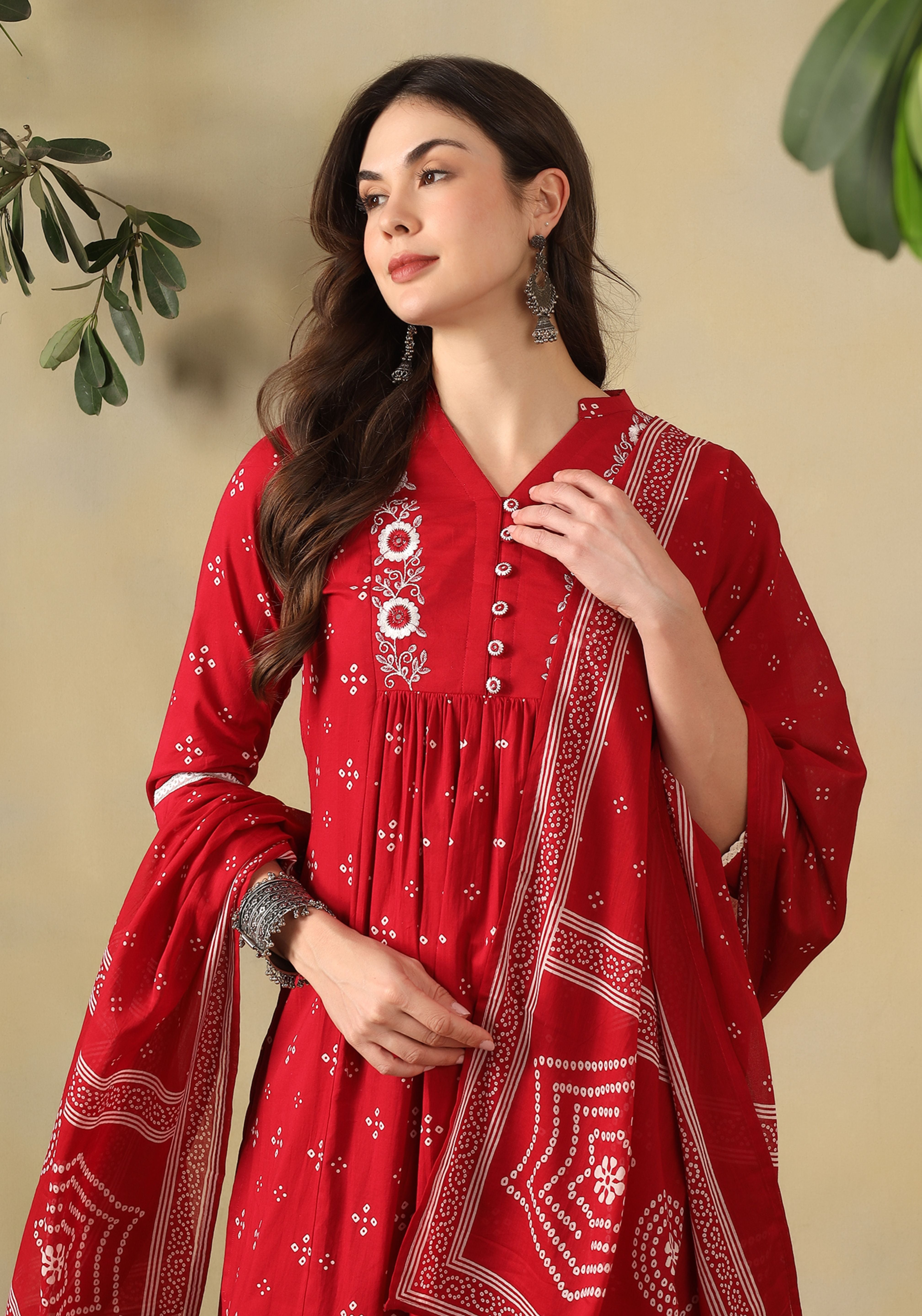 Red Inara Straight Suit Set