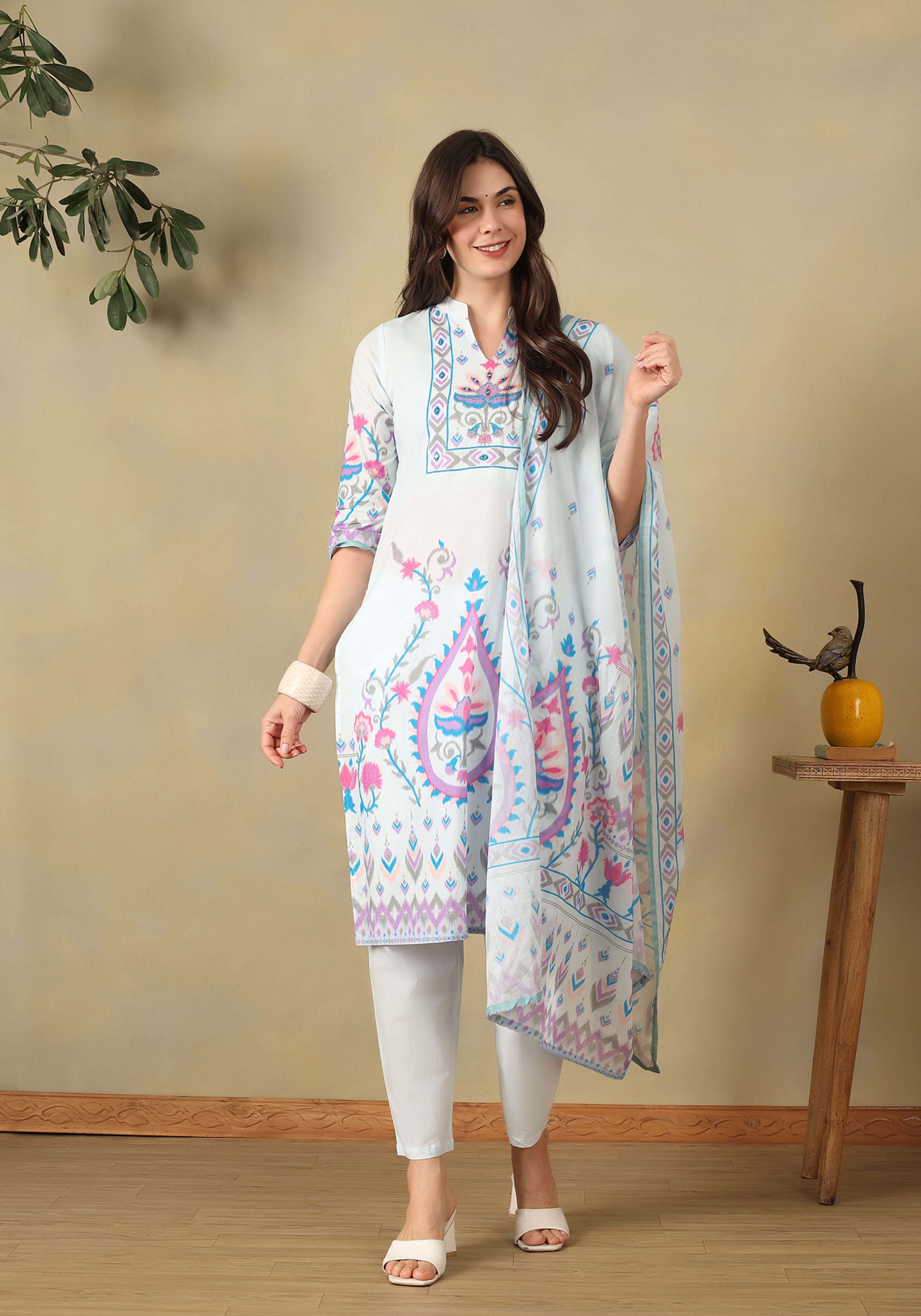 Sky Blue Amaya Straight Suit Set