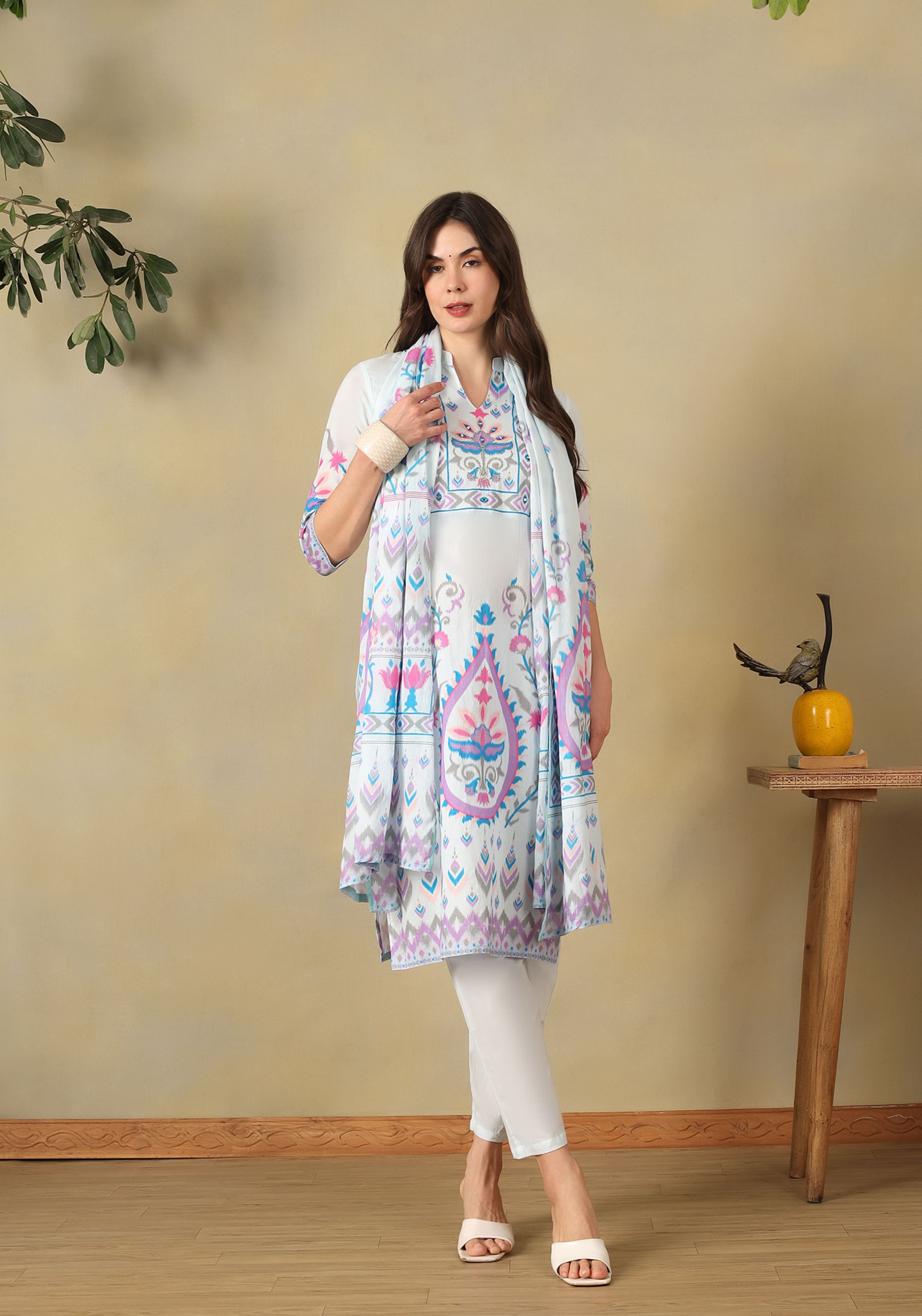 Sky Blue Amaya Straight Suit Set