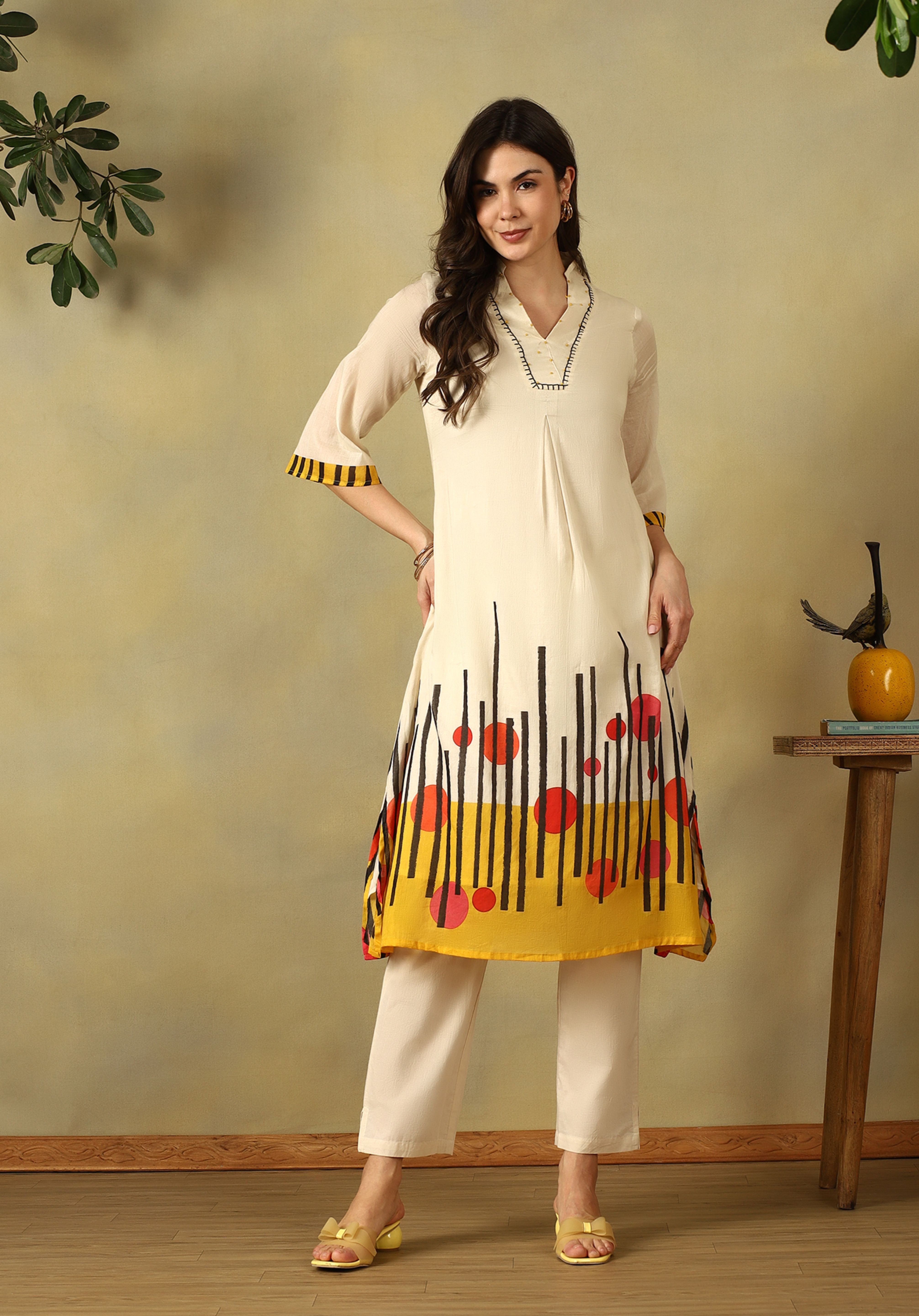 Cream Myra A-Line Kurta Set