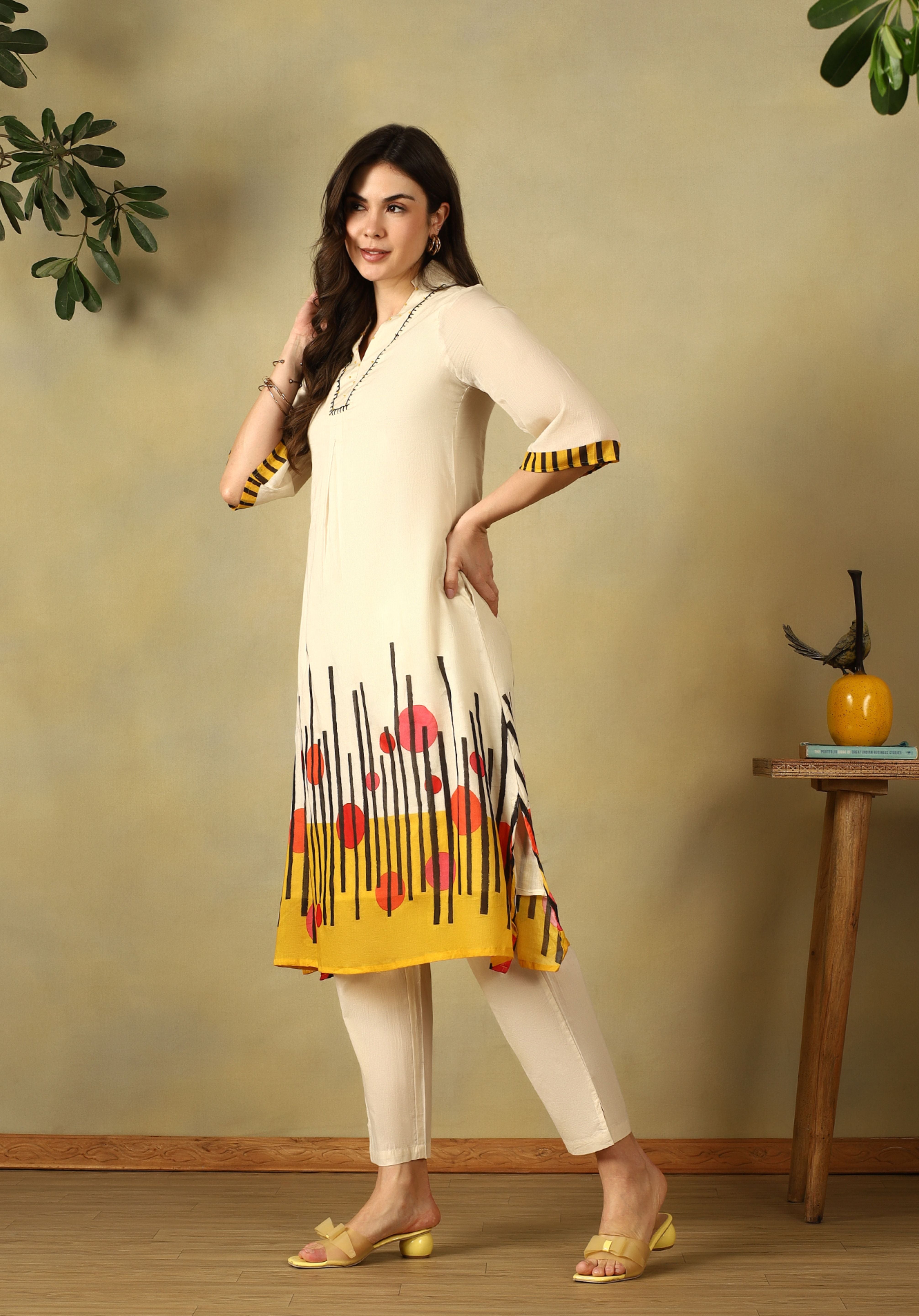 Cream Myra A-Line Kurta Set