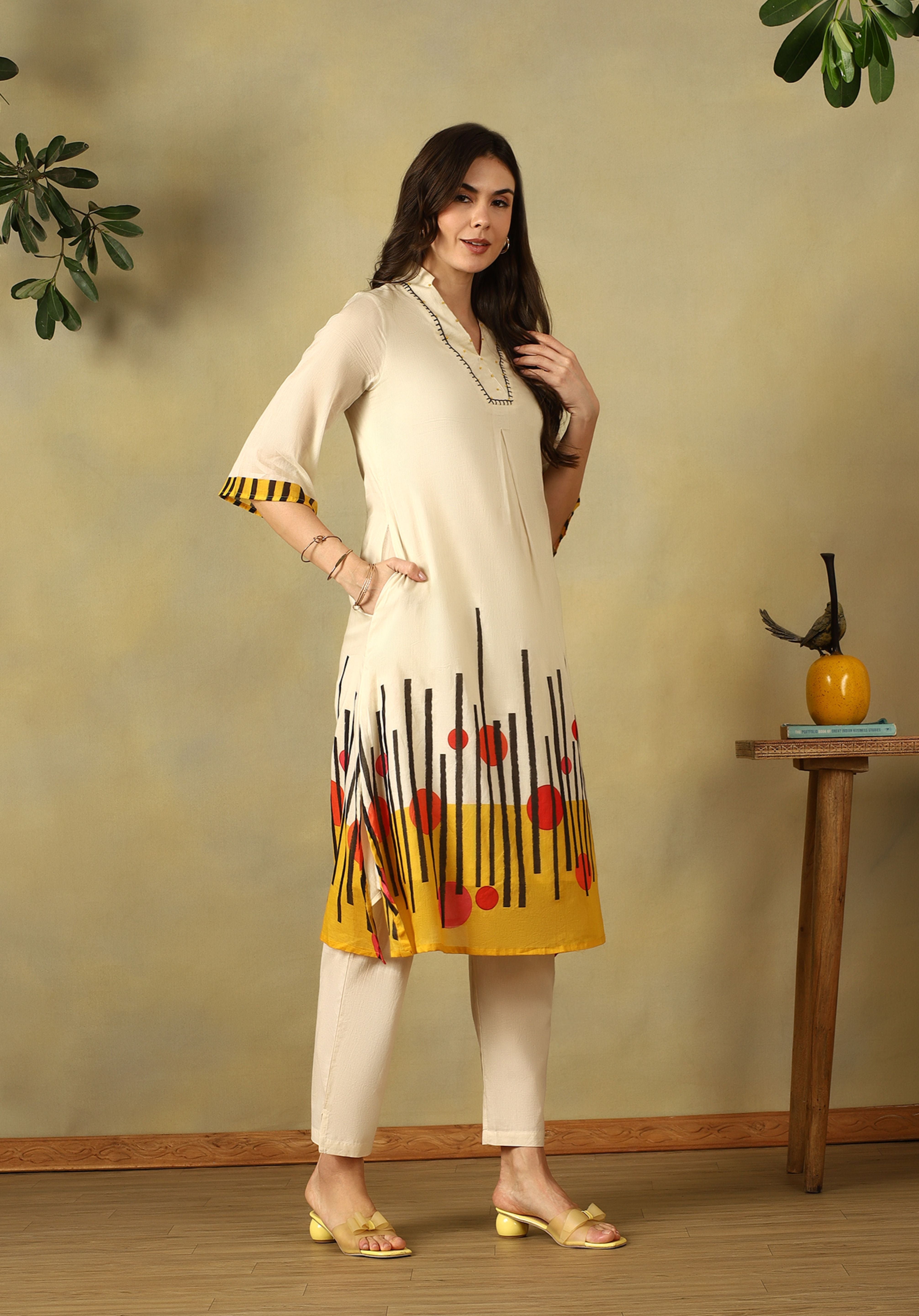 Cream Myra A-Line Kurta Set