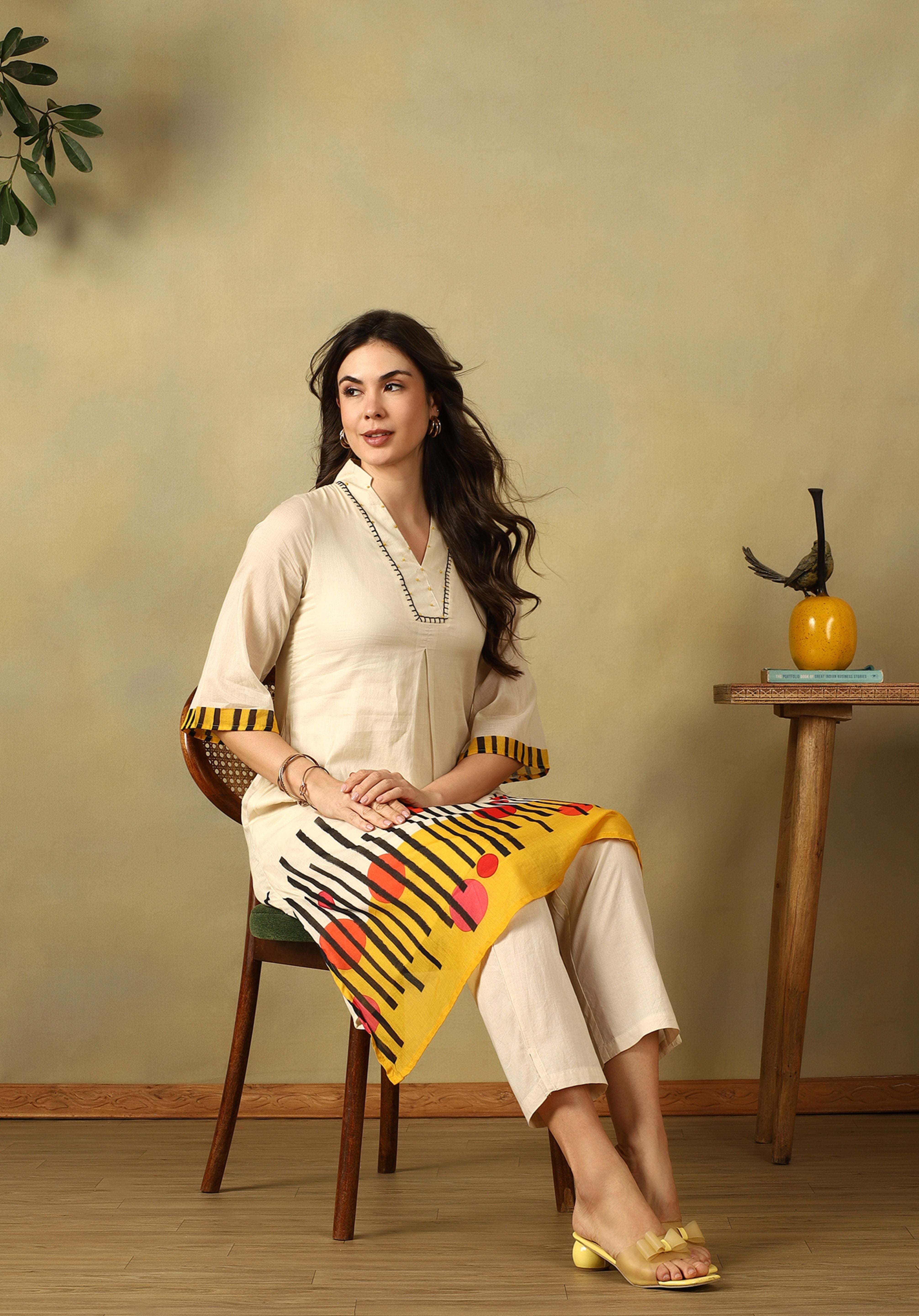 Cream Myra A-Line Kurta Set