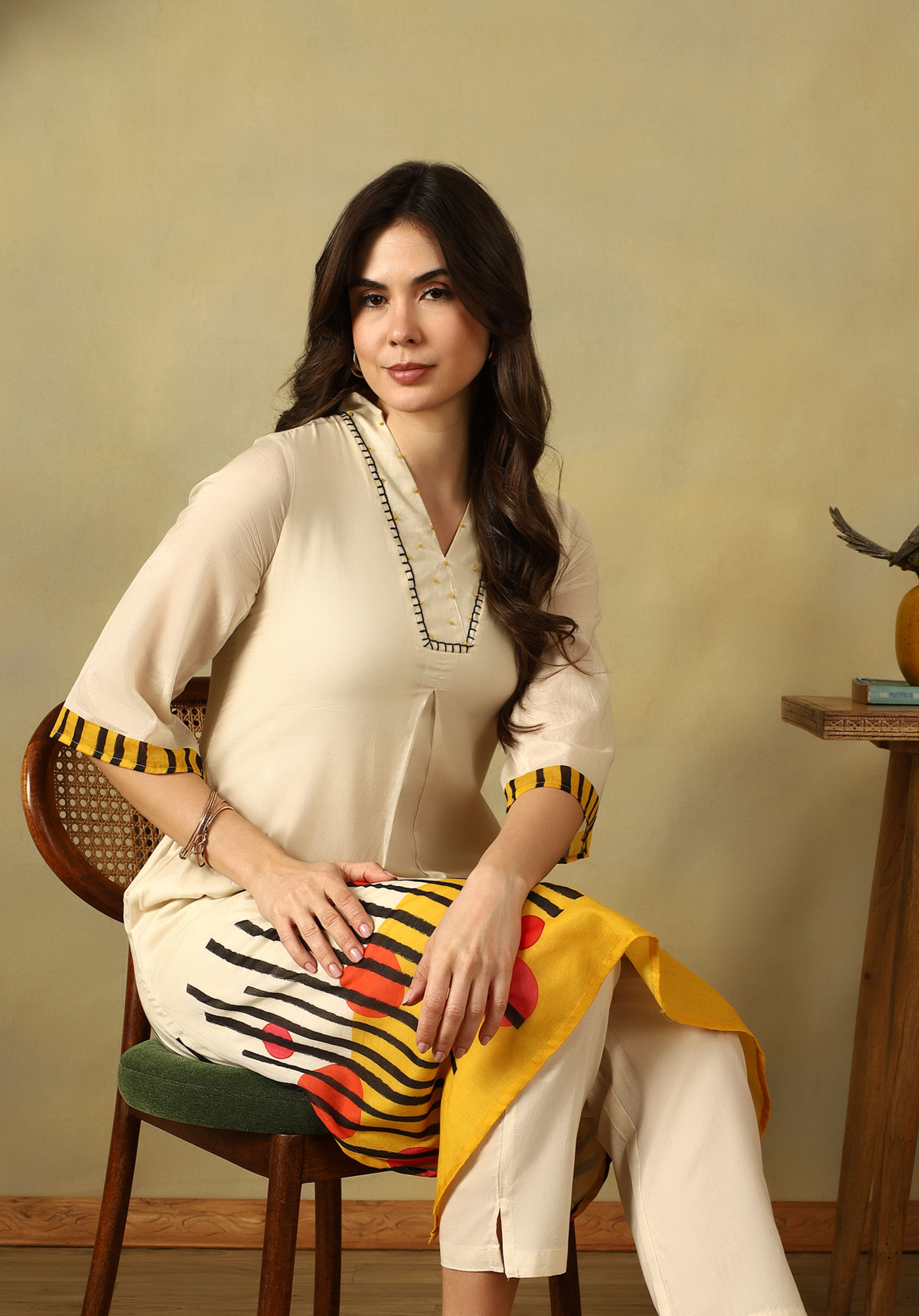 Cream Myra A-Line Kurta Set
