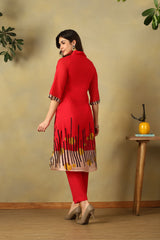 Red Saisha A-Line Kurta Set