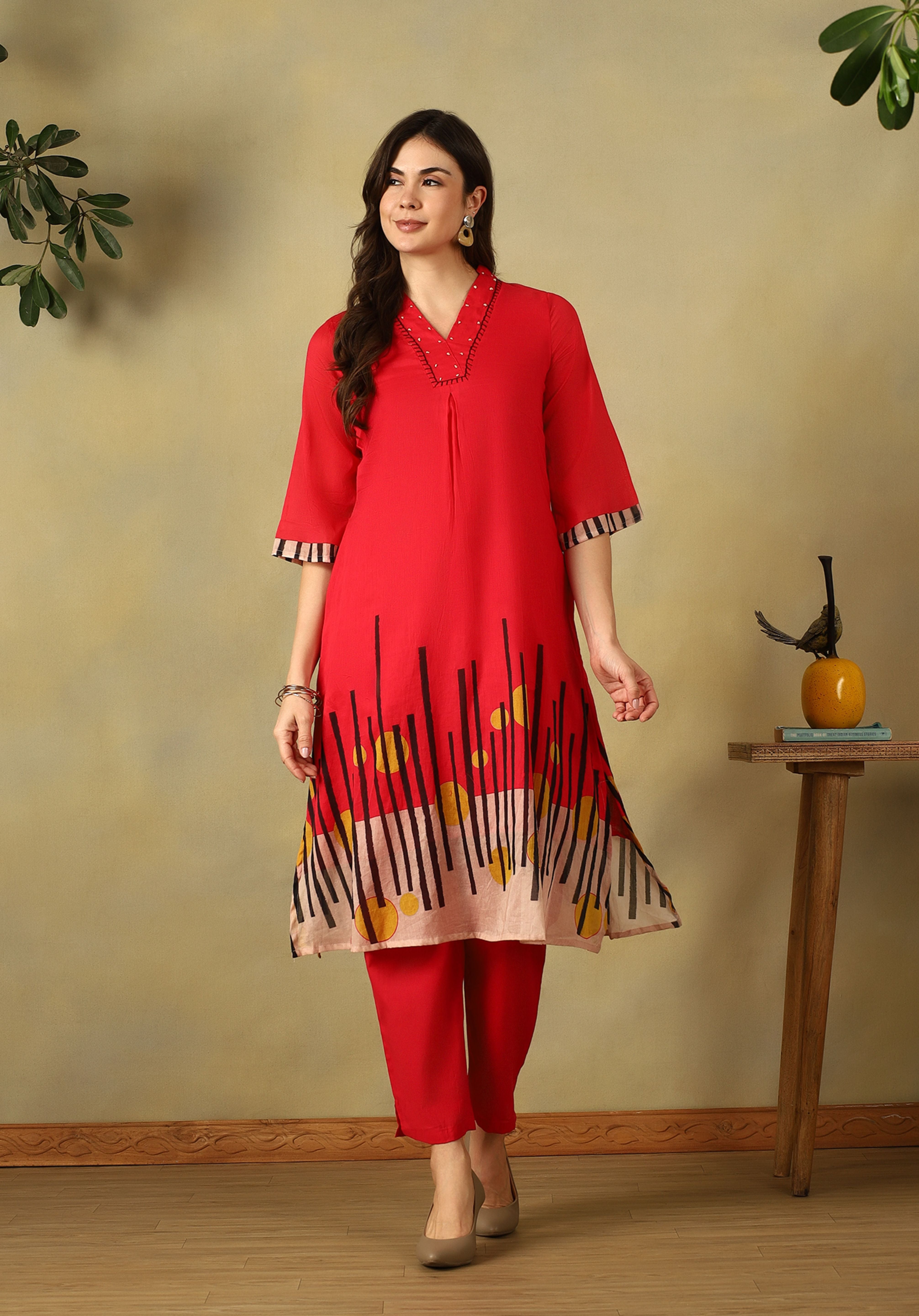 Red Saisha A-Line Kurta Set