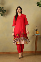 Red Saisha A-Line Kurta Set
