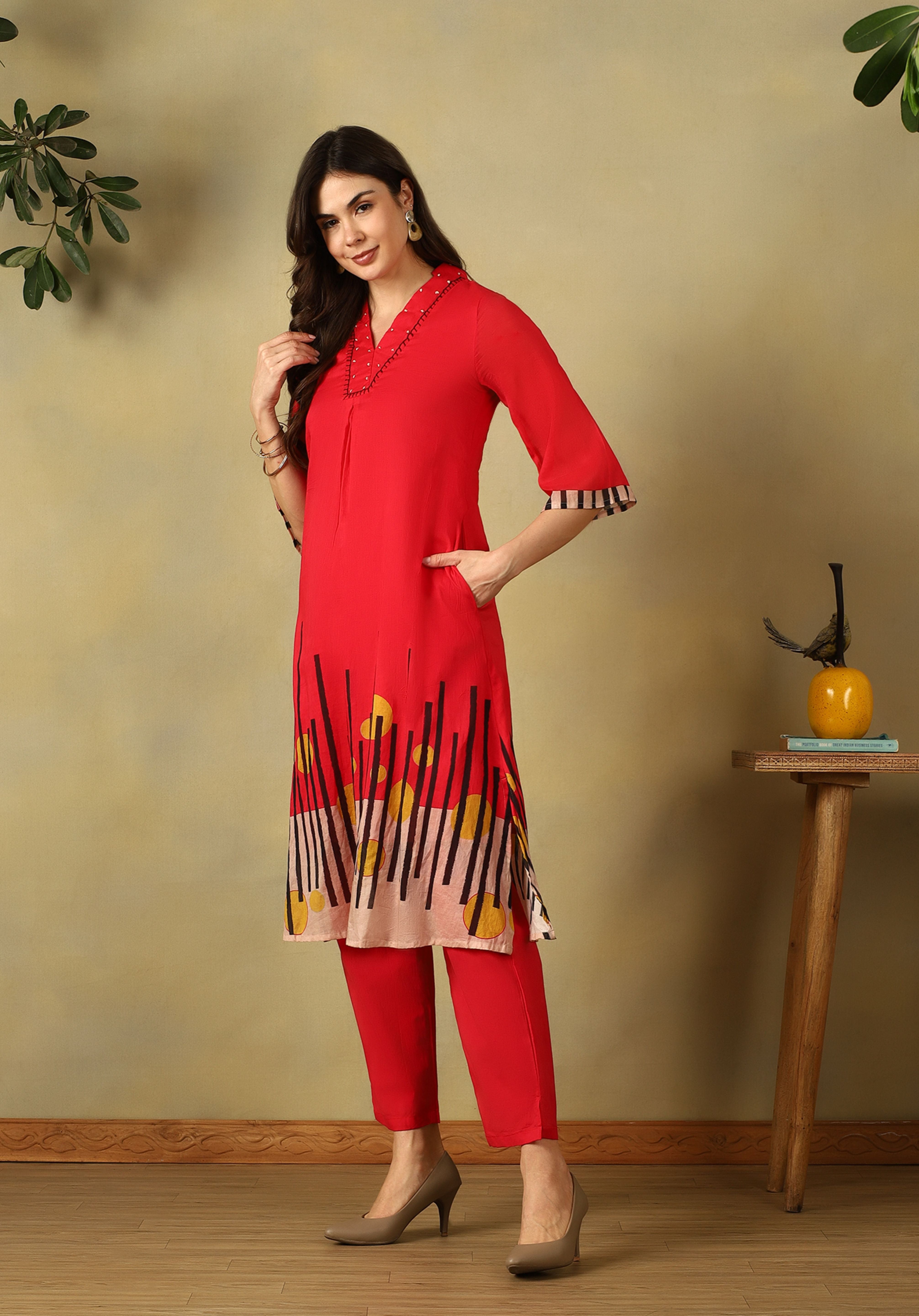 Red Saisha A-Line Kurta Set