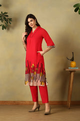 Red Saisha A-Line Kurta Set