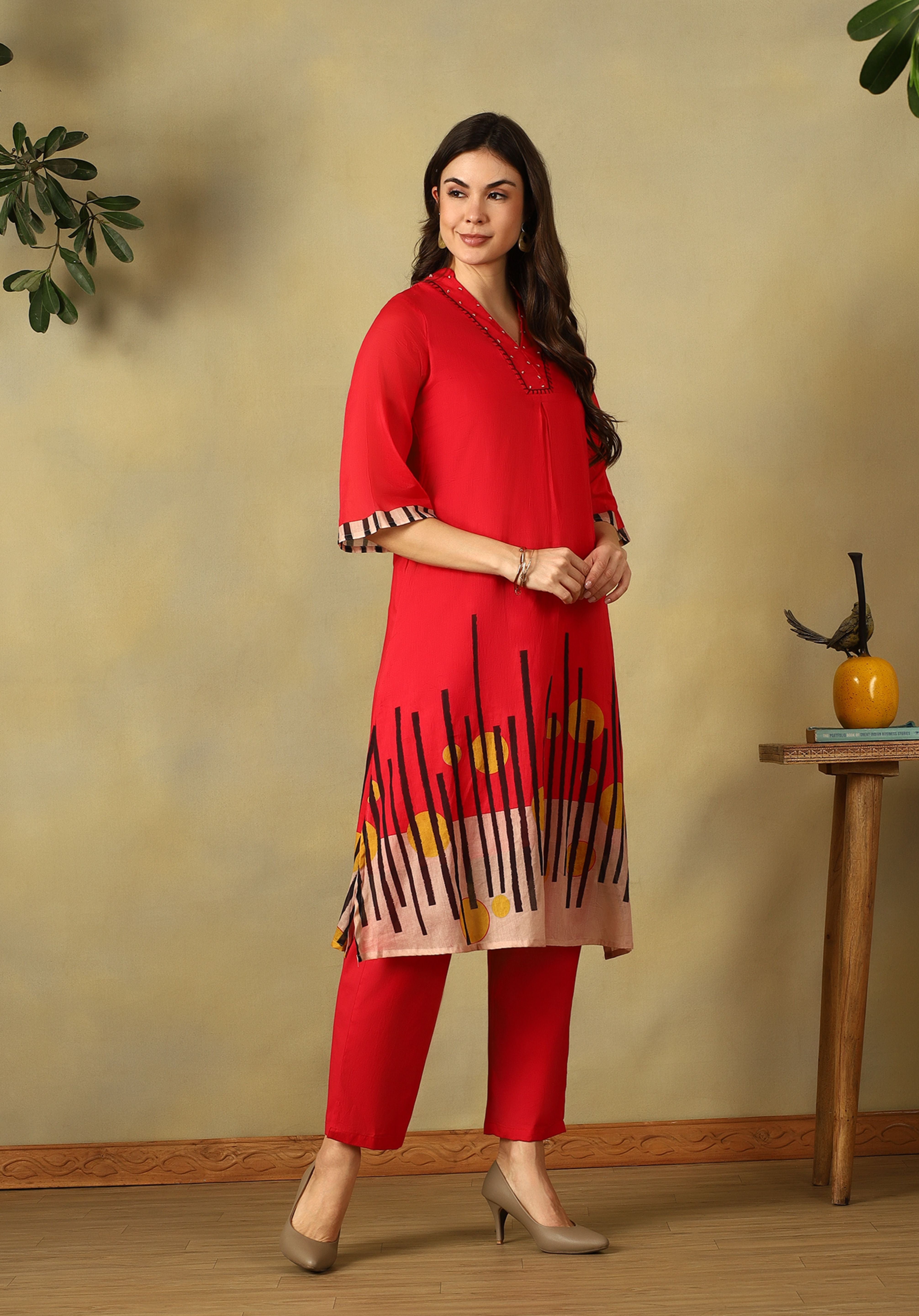 Red Saisha A-Line Kurta Set