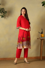 Red Saisha A-Line Kurta Set